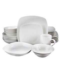 Gibson Home Hagen Square Dinnerware Set in White, Set of 30