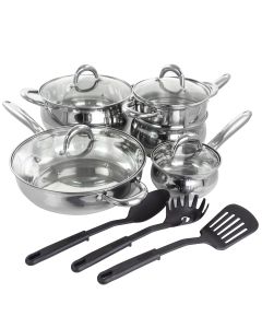 Gibson Home Ancona 12 Piece Stainless Steel Belly Shaped Cookware Set with Kitchen Tools