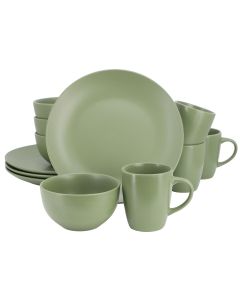 Gibson Home Everyday Plus 12 Piece Round Stoneware Dinnerware Set in Green