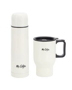 Mr. Coffee Javelin 2 Piece Thermal Bottle and Travel Mug Set in White