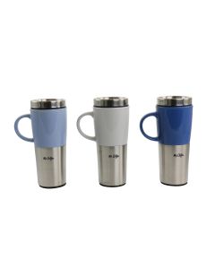 Mr. Coffee Travertine 16 oz Stoneware &amp; Stainless Steel Travel Mug with Lid set of 3 Assorted