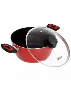 Oster Claybon 4.3 Quart Dutch Oven With Lid in Speckled Red