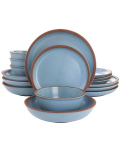 Soho Lounge Lagos 16 Piece Terracotta Double Bowl Dinnerware Set in Solid Matte Blue