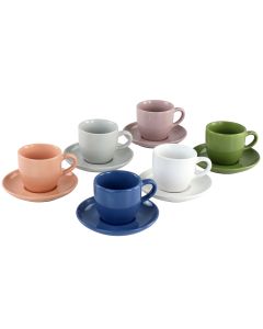 Mr. Coffee 12 Piece 3oz Stoneware Espresso Cup and Saucer Set in Assorted Colors