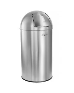 Elama 50 Liter Large 13 Gallon Push Lid Stainless Steel Cylindrical Home and Kitchen Trash Bin in Matte Silver