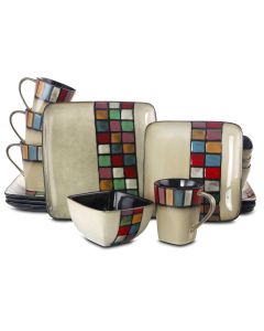 Elama Color Melange 16 Piece Multicolored Square Stoneware Dinnerware Set