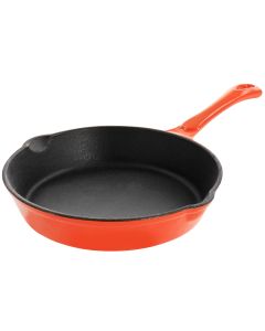 MegaChef Enameled Round 8 Inch PreSeasoned Cast Iron Frying Pan in Orange