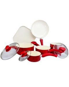 Oster Cocina San Jacinto Aluminum Cookware Set in Red Speckled Finish, Set of 9