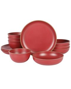 Gibson Home Rockabye 12 Piece Double Bowl Malemine Dinnerware Set in Red