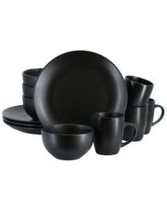 Gibson Home Everyday Plus 12 Piece Round Stoneware Dinnerware Set in Black