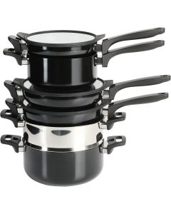 Kenmore Elite Grayson 9 Piece Nonstick Aluminum Stackable Cookware Set in Black