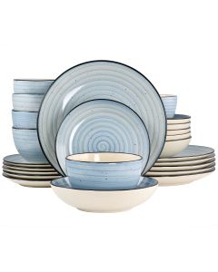 Elama Gia 24 Piece Round Stoneware Dinnerware Set in Light Blue