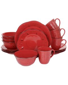 Elama Rustic Birch 16 Piece Stoneware Dinnerware Set in Red