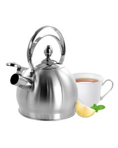 MegaChef 2.8 Liter Round Stovetop Whistling Kettle in Brushed Silver